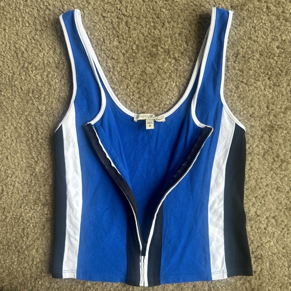 Express Blue and White Crop Top with Front Zipper - Picture 3 of 4